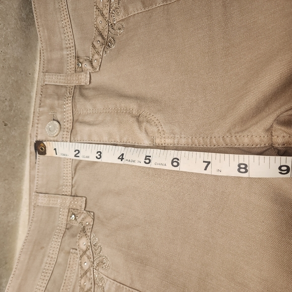 WHBM Blanc Tan Embroidered Slim Leg Four Pocket Women's Pants Size 2 - Picture 8 of 9